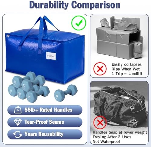 KYODOLED 8 Pack Blue Moving Bags, 24 Gal Large Storage Totes for College - Image 5