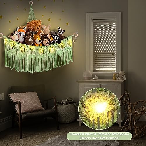 Macrame Stuffed Animal Storage with Star Light, Corner Hammock for Nursery - Image 2