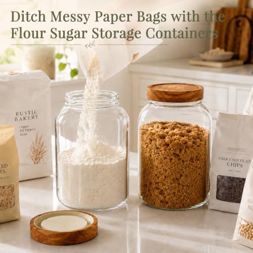 CONNOO 2Pcs-135oz Flour Sugar Storage Containers with Wood Lids - Image 2