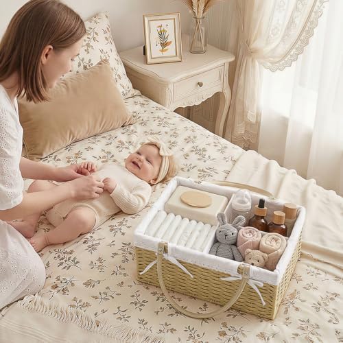 Yecaye Large Baby Diaper Caddy Organizer, Paper Rope Storage Baskets, Khaki - Image 4