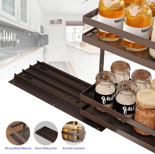 Mustorn 4 Pack Pull Out Spice Rack Organizer for Cabinet, 2 Tier Metal Slide Out Seasoning Organizer and Storage Heavy Duty Vertical Spice Rack Shelf Pullout for Kitchen Cabinets No Drilling (Black) - Image 3
