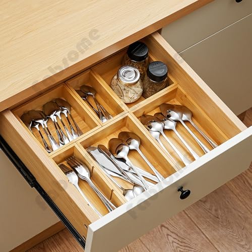 Fabsome Drawer Organizer, Set of 9 Bamboo Wood Kitchen Makeup Desk Junk Tea Drawer Storage Boxes Bins for Cutlery Silverware Utensils Flatware, Small Wooden Container Tray for Bathroom, Office - Image 5