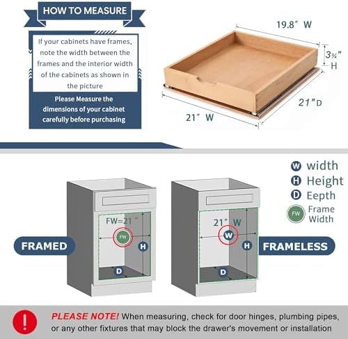 Pull Out Cabinet Drawers - 6x2 Size Options (12-23'W,18-21'D), Pre-Assembled with Soft Close Slides, Solid Beechwood, Easy Installation(21'W x 21'D) - Image 2