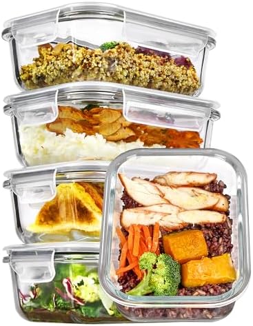 Vtopmart 5Pack 22oz Glass Storage Containers with Lids, Grey by Vtopmart