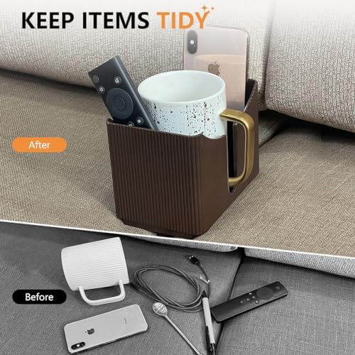 Couch Anti-Spill Drink Holder Tray, Couch Seat Cushion Cup Beverage Holder for Cups, Mugs, Bottles, Cans (Brown) - Image 4