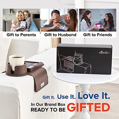Couch Cup Holder Tray, Elimiko Silicone Sofa Drink Holder with Large Cup Holder and Tray, for Oversized Mugs/Long Remote/Snacks/Cellphone (Mocha Brown) - Image 7