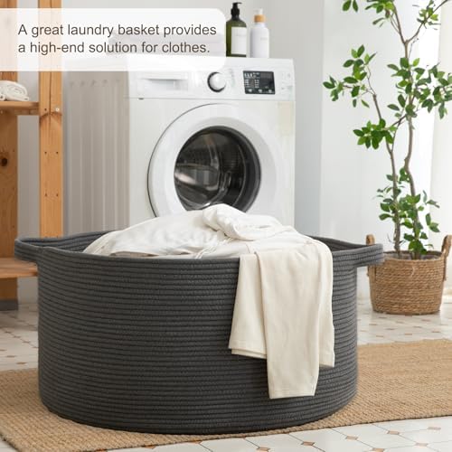 OIAHOMY 105L Extra Large Blanket Basket - Decorative Cotton Rope Storage Basket for Bedroom, Living Room & Nursery - Woven Laundry Hamper for Organizing Blankets, Clothes & Toys - Grey - Image 4