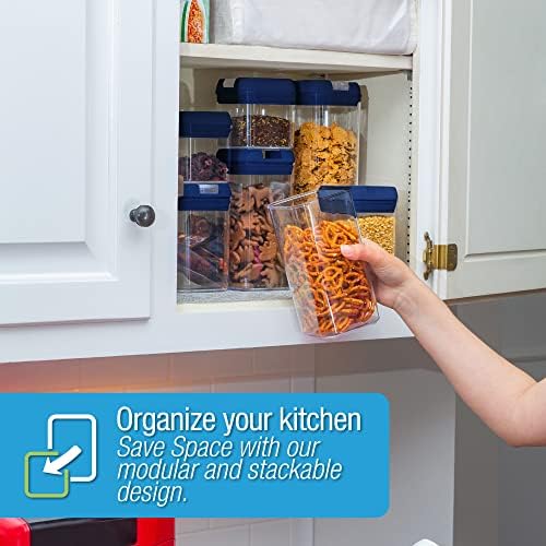 Set of 7 Airtight Food Storage Containers - Pantry Organizer Bins, BPA Free Plastic Containers plus Dry Erase Marker and Labels, Navy Blue - Image 6