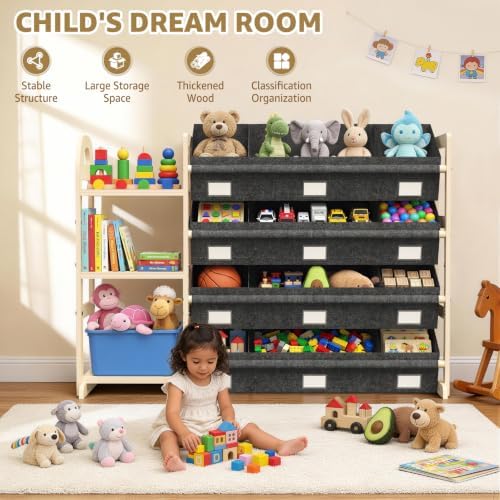 Toy Storage Organizer with 3 Shelves and 12 Bins, Bookshelf/Bookcase, Kids Bin Shelf, Toys Box for Playroom Organization for Bedroom & Room, 47.4" W - Image 5