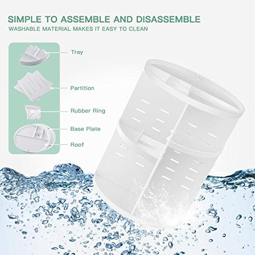 seinlife 360 Rotating Makeup Organizer,DIY Adjustable Spinning Holder,Foldable Cosmetic Storage Display box,Large Capacity Make up Caddy Shelf,Fits Countertop Vanity and Bathroom (WHITE) - Image 4