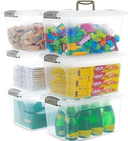 Citylife 6 Packs 13.7 QT Storage Bins with Lids Clear Plastic Bins with Grey Handle Stackable Storage Containers for Organizing by CITYLIFEHomeOrganization
