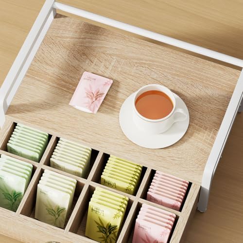 IBUYKE Tea Bag Organizer for Countertop,2 Tier Tea Box Organizer with Drawer,Wood Tea Bag Holder with Metal Frame,Tea Station Organizer for Kitchen Cabinet,Coffee Station,Office,Natural UTCJ004R - Image 5