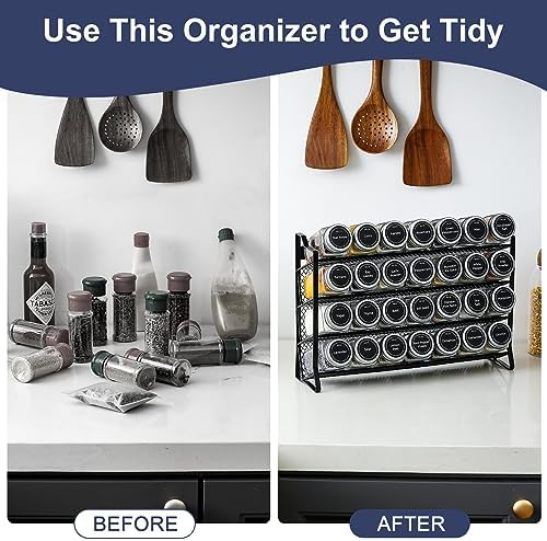 AOZITA Spice Rack Organizer with 28 Empty Spice Jars with Silver Lids, Funnel, Labels - Seasoning Organizer for Countertop, Cabinet, Kitchen, Pantry - Image 5