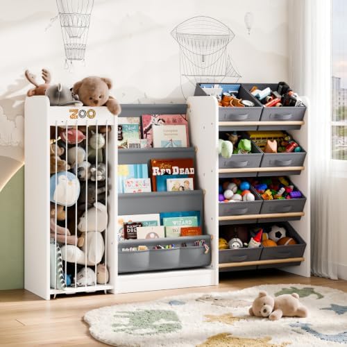 Kids Toy Organizer with Bookshelf & Stuffed Animal Storage, 51'', White by IKALIFE