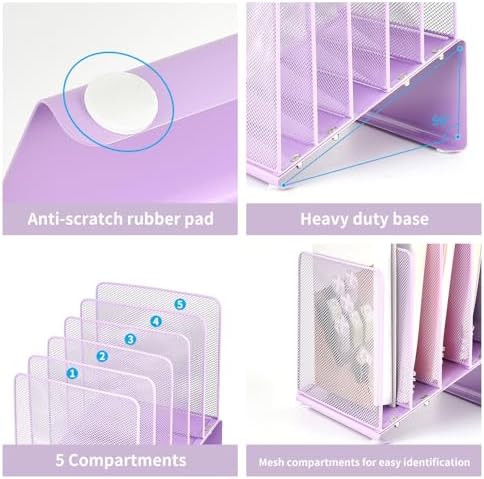 LEKETREE Purple File Organizer for Desk, Desk Organizer with 5-Section Vertical File Rack, File Folder Organizer (Purple) - Image 4