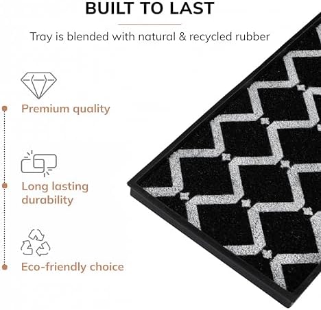 Anji Mountain Heavy Duty Waterproof Rubber Shoe Storage Mat Organizer/Boot Storage Multi Use for Entryway with Coir, Black and Ivory Diamond Insert, Fits 4 Pair (46.5" Wide) - Image 3