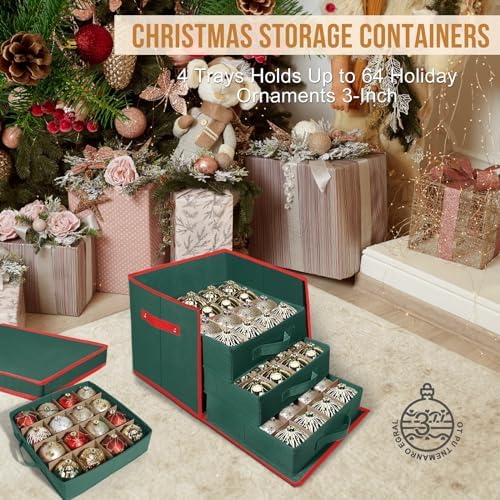 Premium Christmas Ornament Storage Box Keeps 64 3" & 4 Individual Trays ﻿ - Image 2