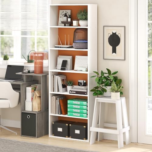 Furinno Jaya 6-Tier Book Shelf with Open Shelf, White/Orange - Image 2