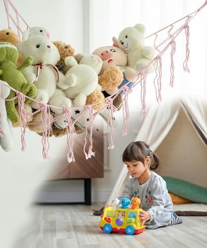 Stuffed Animal Storage Corner Hammock or Net,Toy Storage Hammock for Stuff Animals,Plushie Net for Nursery Bedroom Wall,Stuffed Animal Organizer Holder for Plush,Cute Boho Room Decor.(Pink) - Image 6