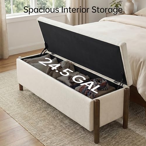 Usaint 47" Fabric Upholstered End of Bed Storage Ottoman Bench, Beige - Image 3