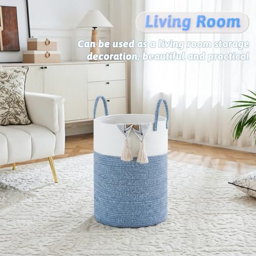 Laundry Basket,Woven Cotton Rope Laundry Hamper,40L for Decor Storage of Dirty Clothes,Toys and Blankets in Bathroom,Baby Room and Living Room - Image 2