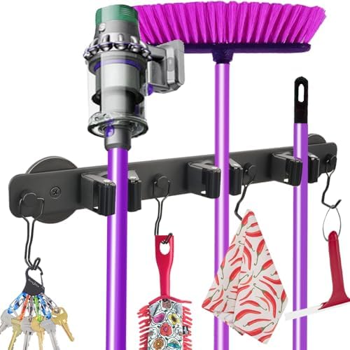 Magnetic Mop Broom Holder, Heavy Duty Magnetic Mop Hanger with Swivel Hooks for Cleaning Tools, Strong Magnet Mount Tool Hanger Organize System Utility Rack for Refrigerators Laundry Garage Kitchen by SKNOOYLIGHT