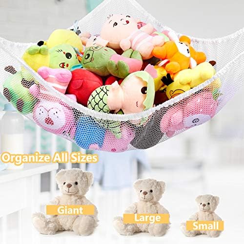 Jumbo Toy Hammock for Stuffed Animals, Extra Large Kids Children Mesh Toy Net Organizer (White 2Pack, 83 Inch) - Image 4