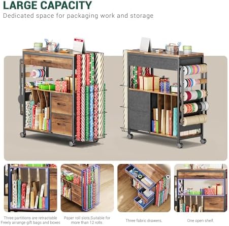 PUNLUXU Wrapping Paper Storage Cart for 12 Rolls with Ribbon Holder 04 - Image 4