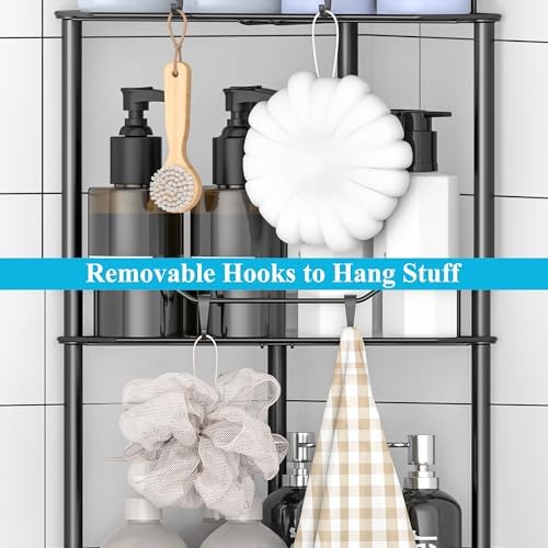 HuggieGems Metal Floor Standing Corner Shower Caddy, Black, 2 Tier - Image 5