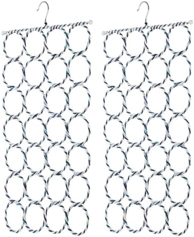 Flexzion Scarf Organizer for Closet - 28 Slot Scarf Hanger Hijab Organizer, Space Saver for Socks, Shawls, Ties, Towels, Belts, Multi Purpose Hanging Rack Storage, 2 Pack Colors May Vary by Flexzion