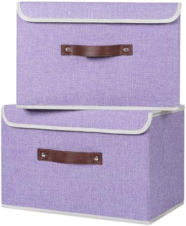 ANMINY Fabric Storage Box Bins with Lids, Purple, 13"x9"x7.9" - Image 6