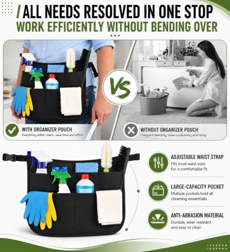 Cleaning Tools Cleaning Caddy with Wheels and Cleaning Apron, Large Rolling Cleaning Caddy Bag with Detachable Trolley, 6PCS Crevice Cleaning Brush Set, Adjustable Shoulder Strap & Multiple Pockets - Image 4