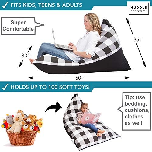 Huddle Designer Stuffed Animal Bean Bag Storage Chair Cover XL Gingham - Image 2