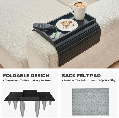LOVYANXUE Bamboo Sofa Arm Tray, Anti Falling Couch Arm Tray Table, Foldable Couch Armrest Table, Portable Sofa Armrest Trays Cup Holder for Drink, Cups, Phone, Snacks, Remote - Image 3