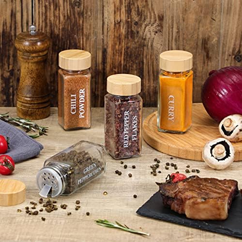 NETANY 24 Pcs Glass Spice Jars with Bamboo Lids, 4 oz Glass Jars with Minimalist Farmhouse Spice Labels Stickers, Collapsible Funnel, Seasoning Storage Bottles for Spice Rack, Cabinet, Drawer - Image 4