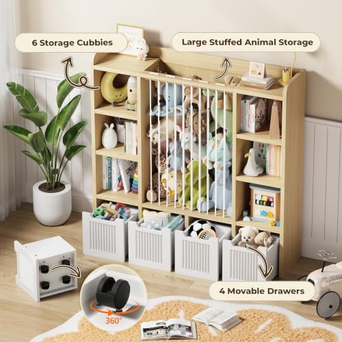 Toy Storage Organizer with Stuffed Animal Storage, Maple Wood - Image 4