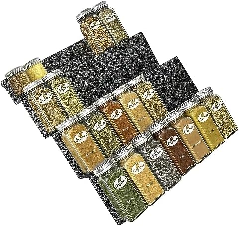 LYNK PROFESSIONAL® Spice Drawer Organizer - Heavy Gauge Steel 4 Tier Rack - Drawer Insert Tray for Jars, Herbs and Seasoning - Kitchen Cabinet Storage - Silver Metallic, Large by LYNKPROFESSIONAL