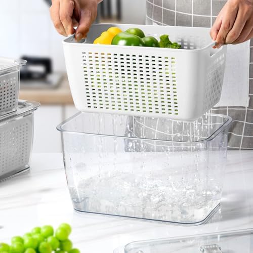 LUXEAR 4 Pack Fruit Vegetable Containers for Fridge, Produce Saver Container with Lids &Removable Colander BPA-free Refrigerator Storage Organizer for Fruit Vegetable, Berry, Meat keep Fresh Longer - Image 5