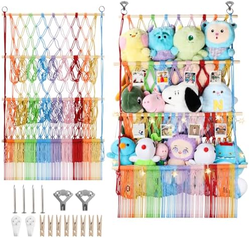 3 Tier Stuffed Animal Storage Net, 24x39 Inch Plushies Storage,Rainbow by iHansee