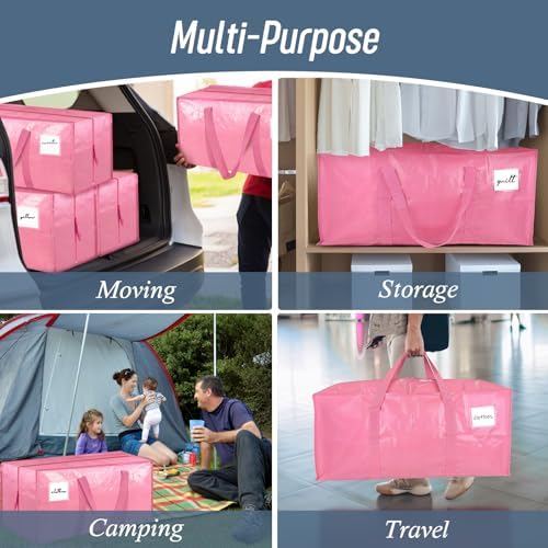 6 Pack Extra Heavy Duty Large Moving Bags with Strong Zipper, Pink - Image 7