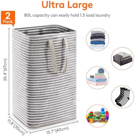 Lifewit 80L Large Laundry Baskets, Laundry Hampers Bags, 2 Pack, Black - Image 3