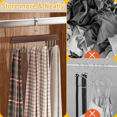 Belt Hanger 3 Pack with 24 Hooks, Sturdy Wooden Non-Slip Belt Holder, Space Saving Closet Organizer, Rotating Display Rack for Bra, Hat, Tank Tops - Image 4