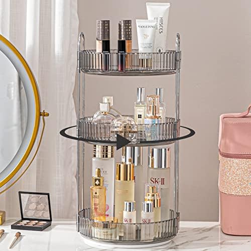 shuang qing Rotating Makeup Organizer for Vanity, Large Capacity Skincare Perfume Storage, Bathroom Counter Organizer, 360 Spinning Cosmetic Dresser Countertop Organizers (Gray, 3 Tier) by SHUANGQING