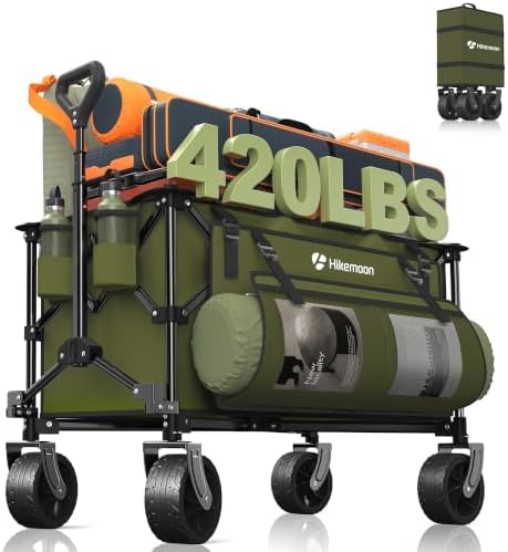 HIKEMOON 150L Collapsible Wagon Compact with Big Wheels, 420LBS Green by Unknown