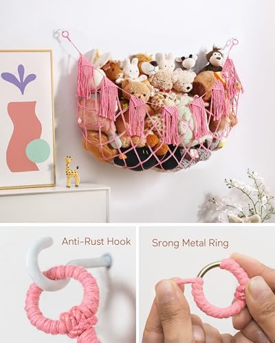 Boho Stuffed Animal Hammock, Falt Wall or Corner Hanging, Pink, L - Image 2