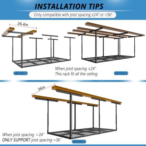 Overhead Garage Storage Rack,Heavy-Duty Garage Shelving System Creates Dry Storage,600LB Rated & Height Adjustable Ceiling Organizer - Image 4