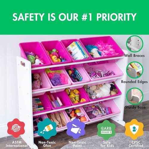 Humble Crew Supersized Toy Storage Organizer with 16 Removable Bins, White/Pink – Large Toy Storage for Toddlers Ideal for Kids' Rooms, Playrooms, and Nurseries - Modern Toy Bins for Kids - Image 4