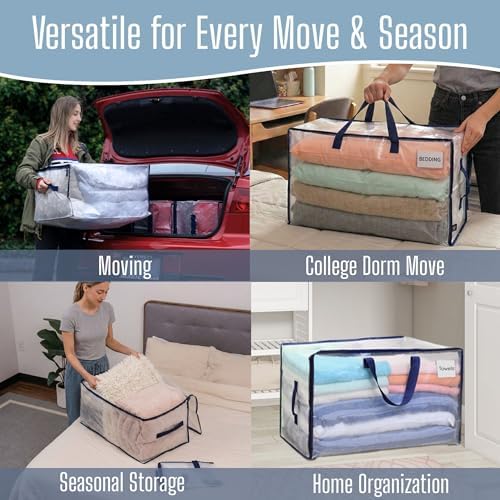 VENO 10 Pack Clear Extra Large Moving Bags & Storage Totes, Heavy Duty Organizer with Reinforced Handles & Strong Zippers for Clothes, College Dorm Essentials, Moving Supplies - Image 6