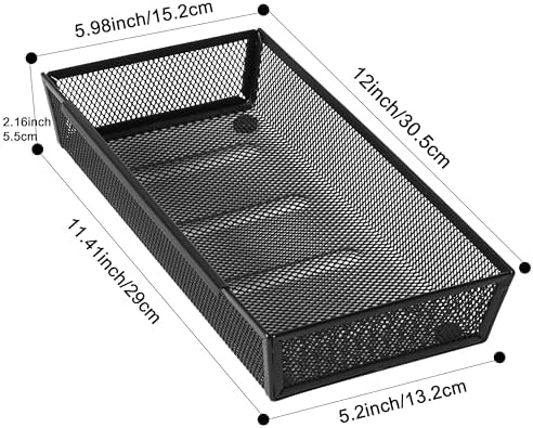 Mesh Tray Silverware Drawer Organizer, Utensil Cutlery Tray Office Supplies with Interlocking Arm Drawer Dividers Organizer for Flatware, Knives,Home,Office, School,Bedroom 12X6'' Black - Image 2