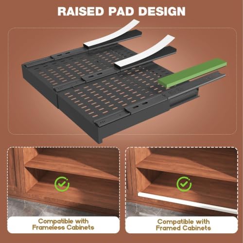 Seinloes 4 Pack Pull Out Cabinet Organizer Expandable Width(15"-25") and Depth(17"-24"),Slide Out Drawers With Raising Pad for Framed Cabinets,No Drill Roll Out Shelves for Kitchen,Bathroom,Black - Image 5